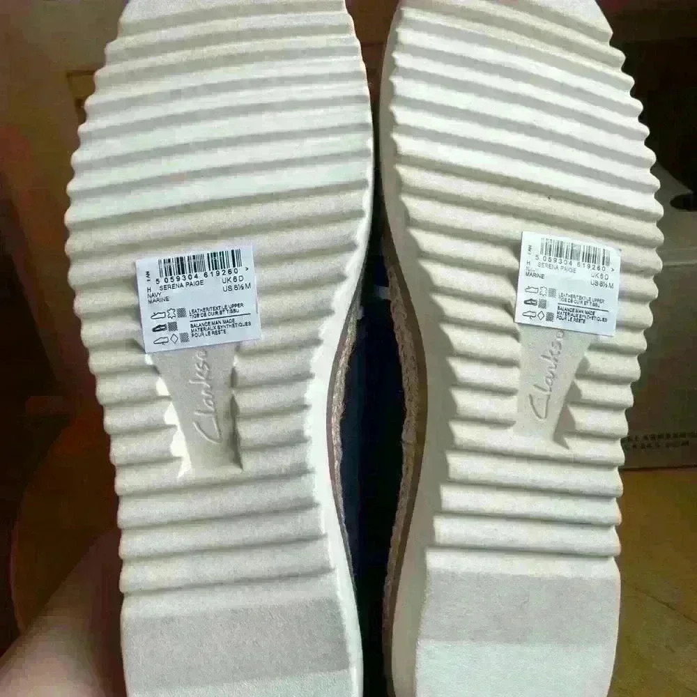 New in Box! Clarks Serena Paige Blue White Striped Espadrille Loafer Size 8.5 - Picture 7 of 7